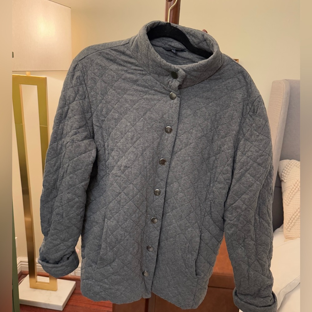 Lands End Gray Quilted Button-Up Jacket